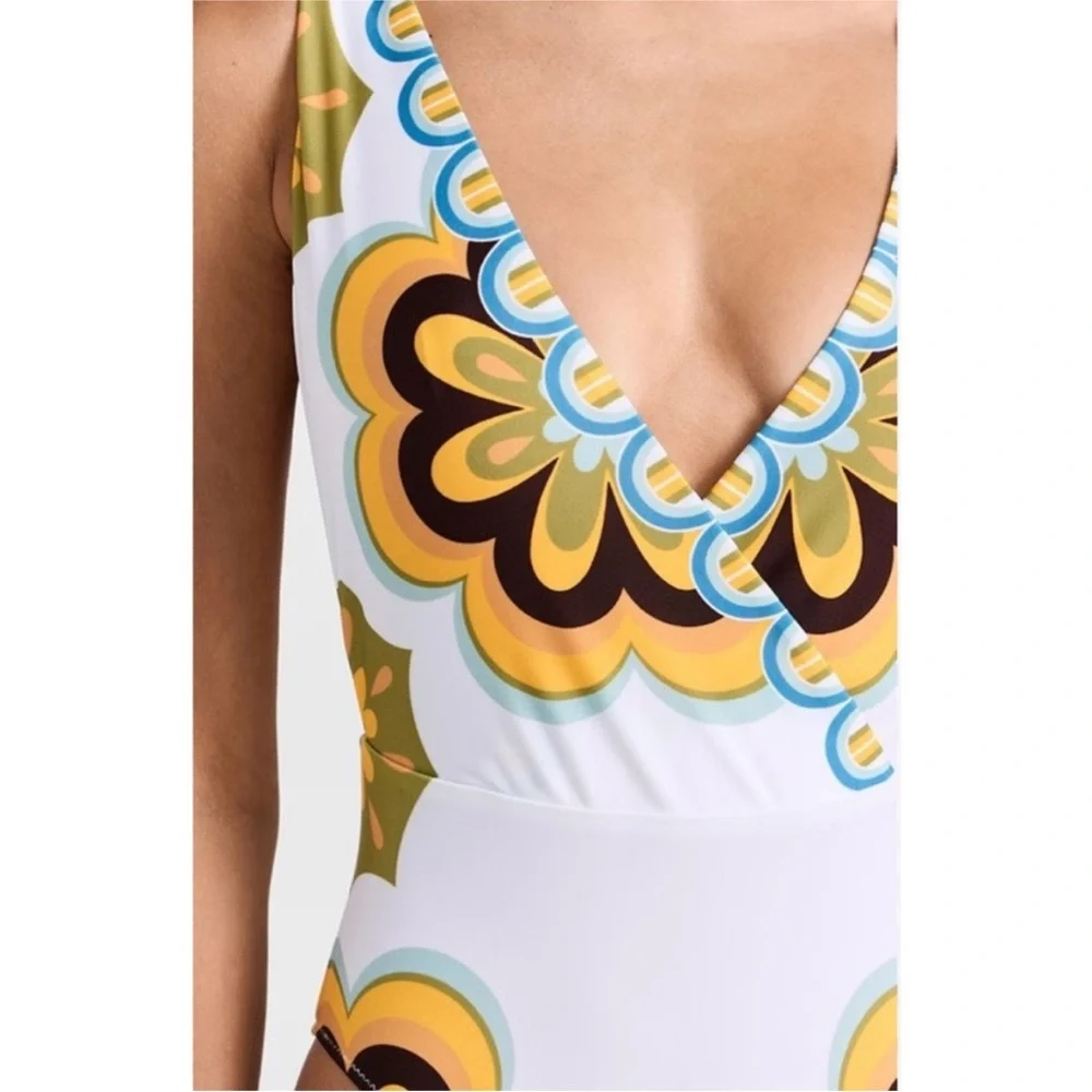 NWT. LA DoubleJ Retro Floral One-Piece Swimsuit - White/Yellow/Blue/Brown - Picture 3 of 5